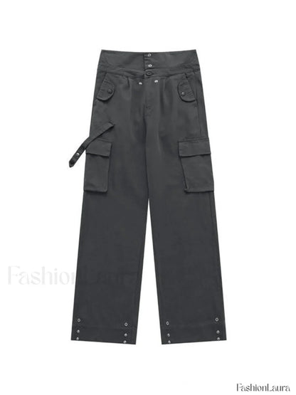 Buttoned High Waisted Cargo Pants