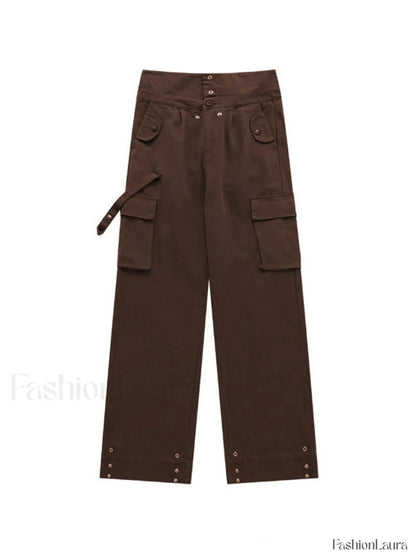 Buttoned High Waisted Cargo Pants
