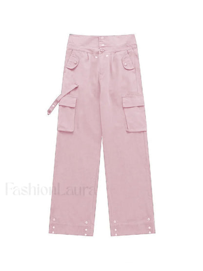 Buttoned High Waisted Cargo Pants