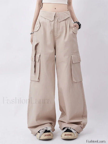 Buttoned High Waisted Cargo Pants