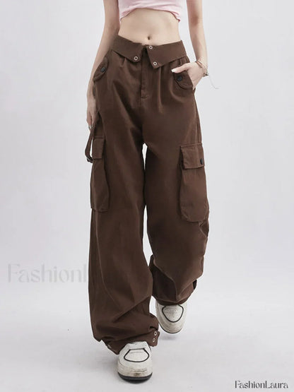 Buttoned High Waisted Cargo Pants