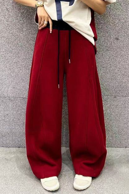 Solid Color Casual Fluid Wide Leg Fleece Sweat Pants