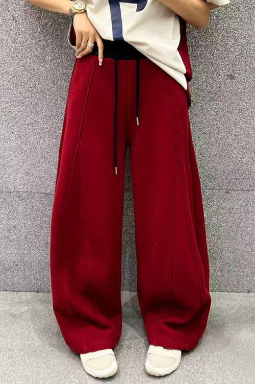Solid Color Casual Fluid Wide Leg Fleece Sweat Pants