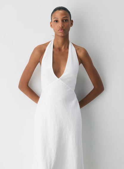 Nightscape Linen Halter Dress