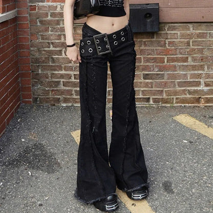 Studded Waistband Black Pants