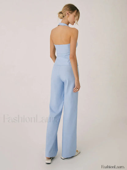 Cotton & Linen Vest Modern With Straight Leg Pants Set