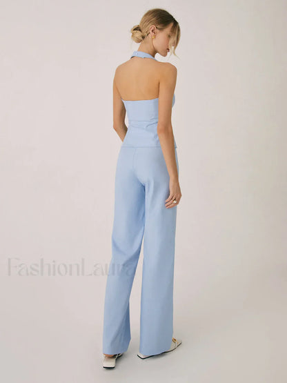 Cotton & Linen Vest Modern With Straight Leg Pants Set