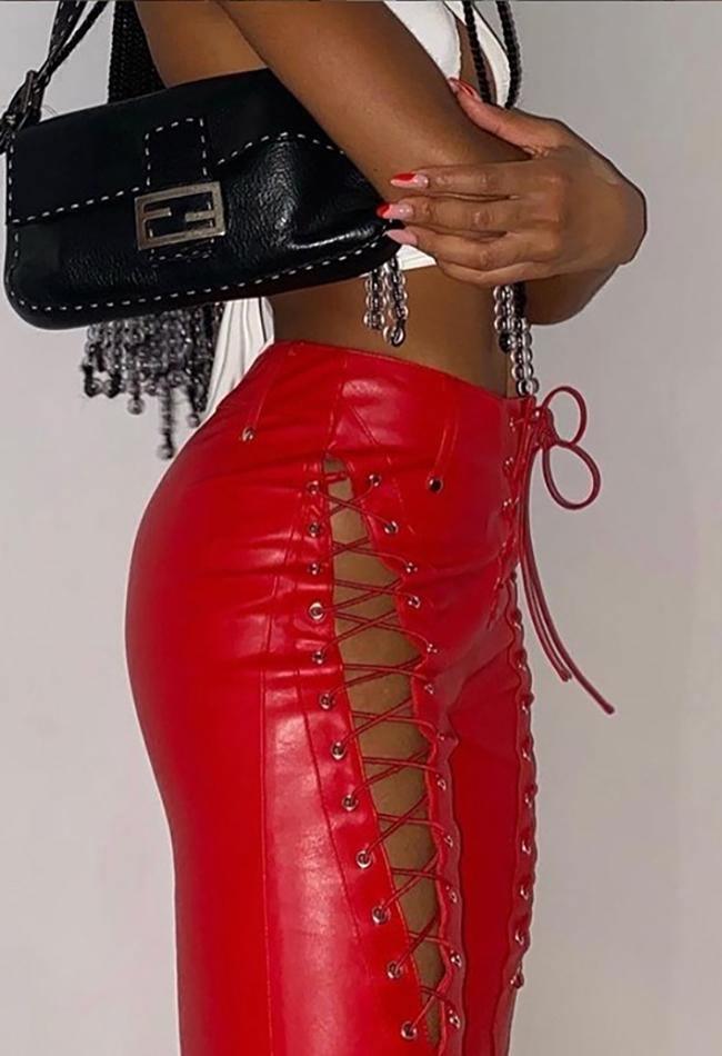 Cut-out Lace Up Pu Pants