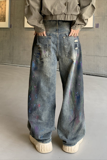 High-Street Oversized Splatter Print Loose Pants