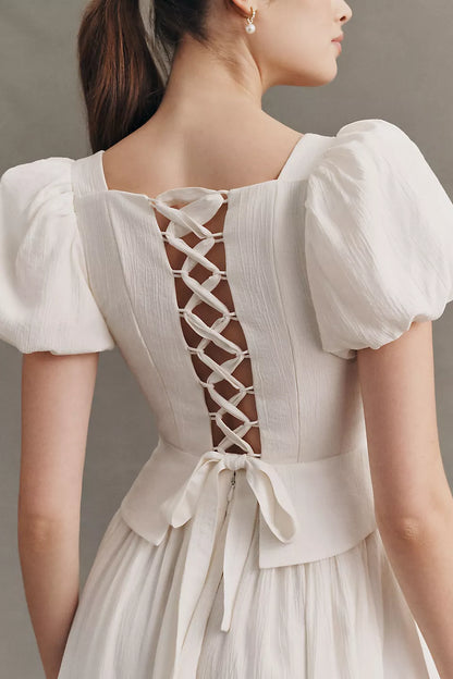 BHLDN Puff Sleeve Corset Fit & Flare Maxi Dress