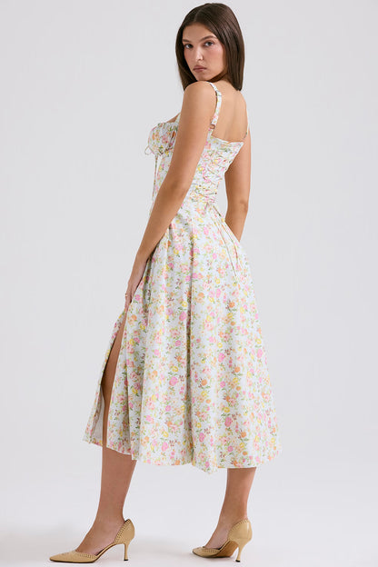 pale blue meadow print cotton bustier sundress