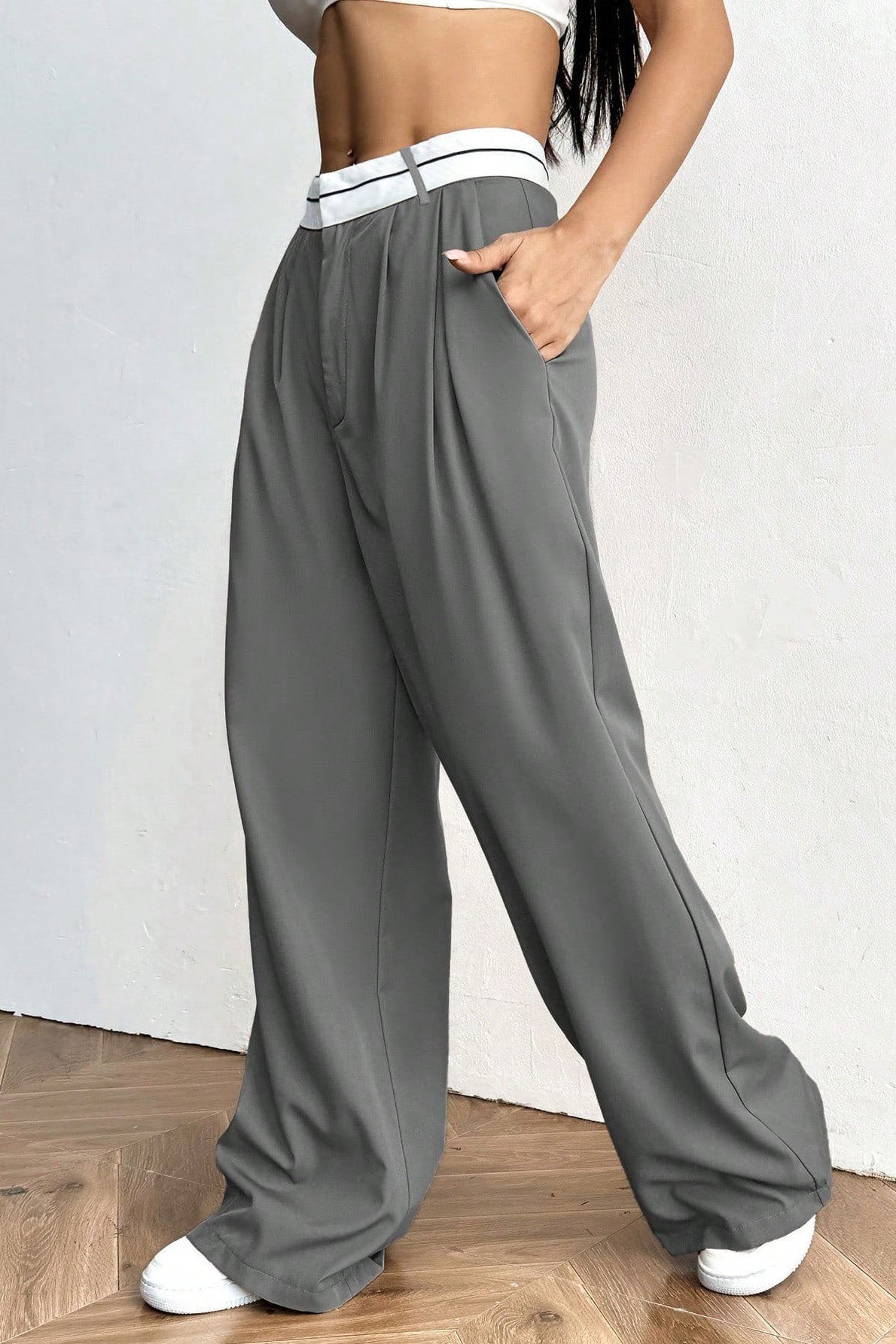 Contrast Comfort Relaxed Wide Leg Pants