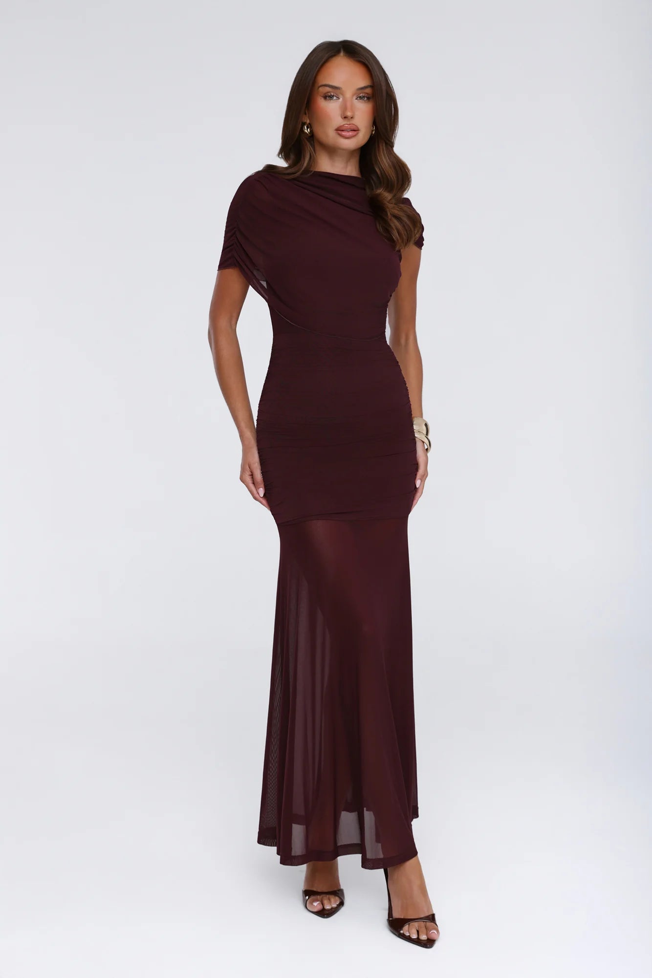 Effortless Theory Mesh Maxi Dress Burgundy