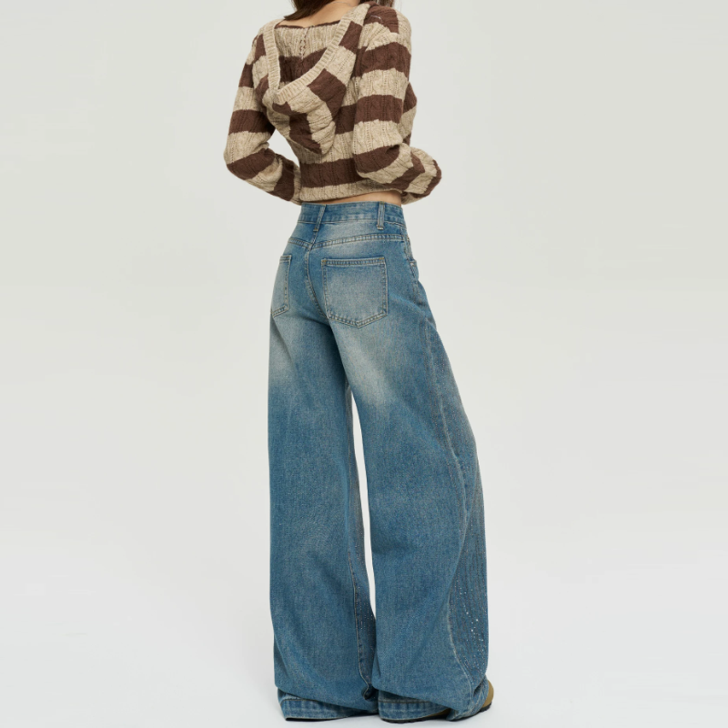 Beaded button pocket low rise straight leg | Baggy Low Rise Jeans  | Festival Outfits Women