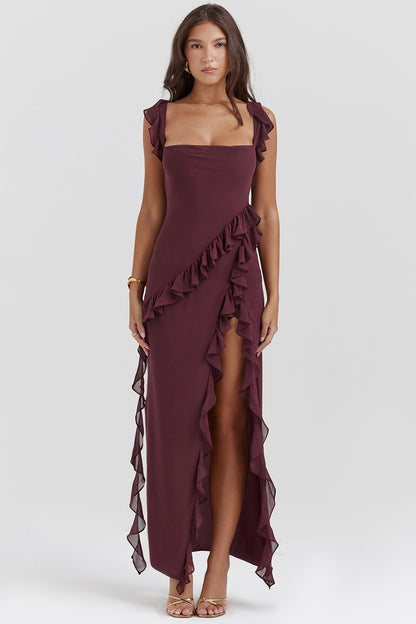 cherry ruffle maxi dress-coffer