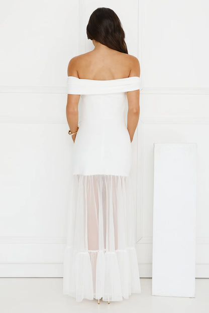 Moonbeam Reverie Off Shoulder Maxi Dress White