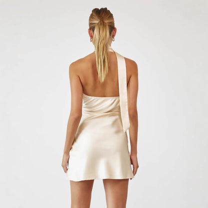Y2K Halter Backless Ruched Mini Dress