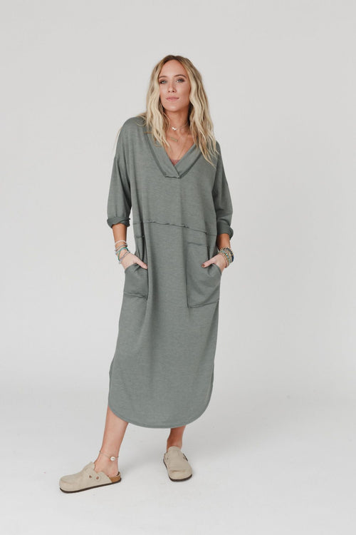 The Nest Meadow Long Sleeve Slit Maxi Dress - Light Olive - Pre Order