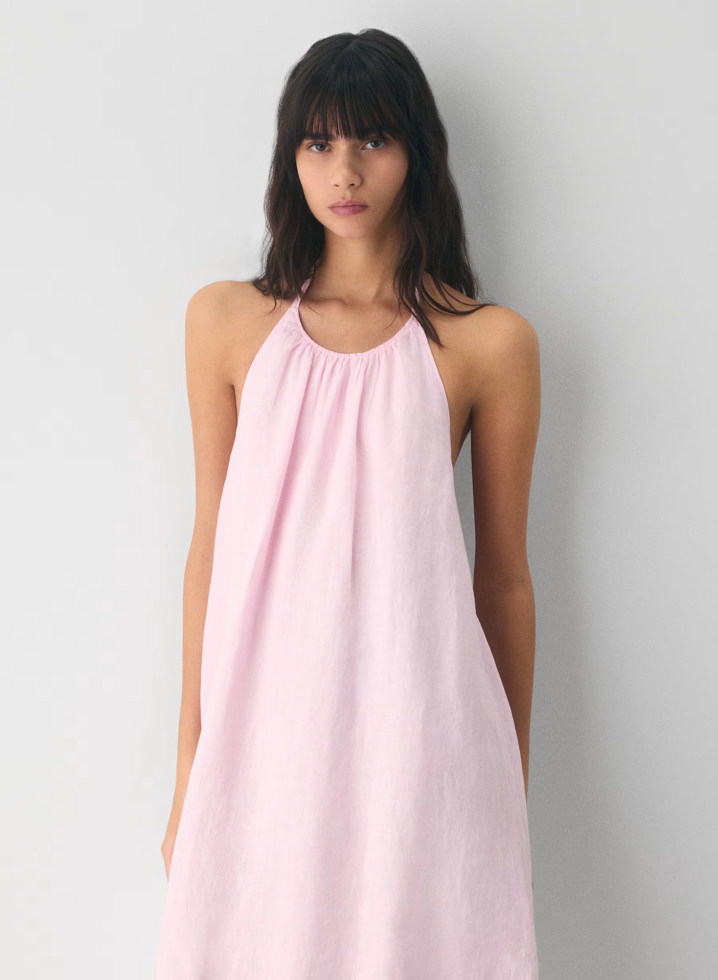 Linen halterneck maxi dress