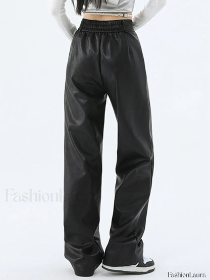 Faux Leather Graceful Straight Leg Pants