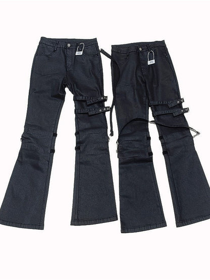 Punk Strappy Metal Buckle Flare Pants