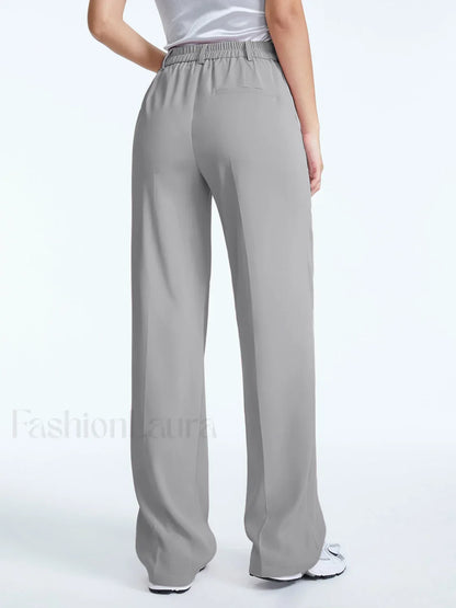 High Waisted Straight Trendy Leg Pleat Front Trousers