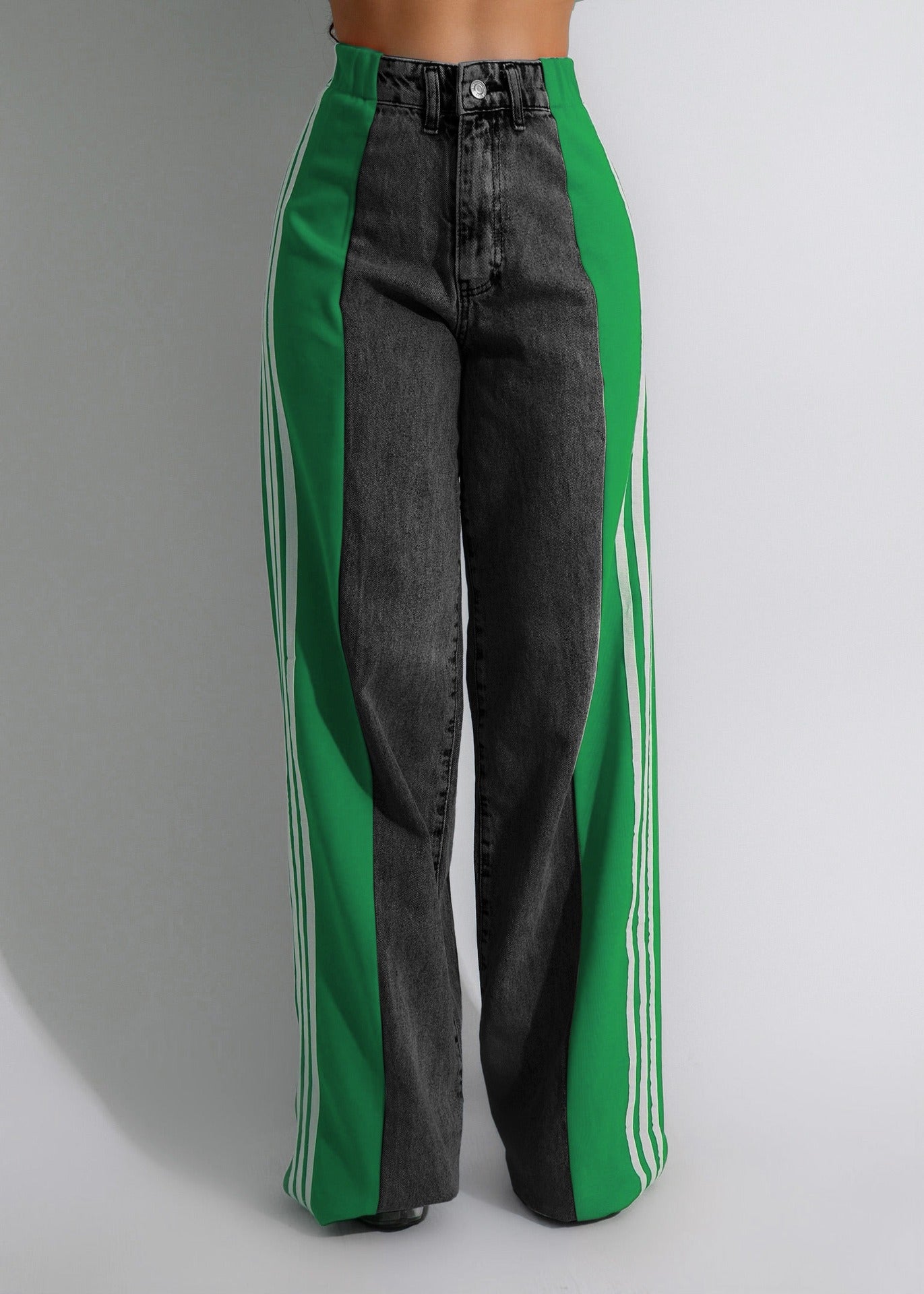High Waist Spliced Color Ankle Length Jeans Pants