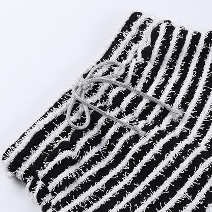 Textured self tie contrast patchwork slit pant