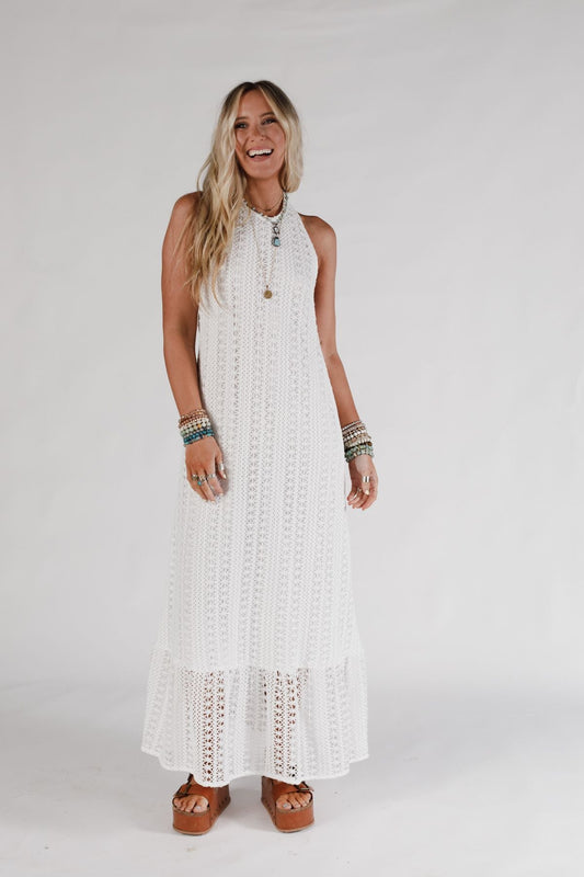Sunpetal Crochet Maxi Dress - White - Pre Order