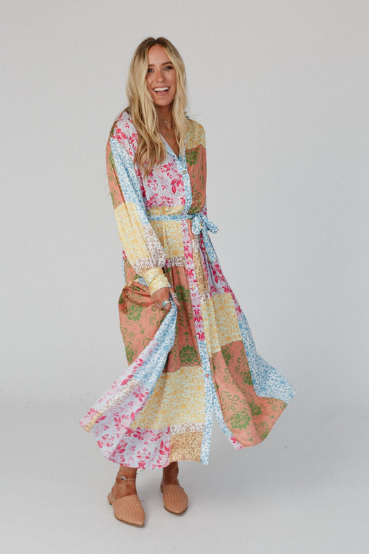 State Of Bliss Button Up Dress - Brown Multi - Pre Order