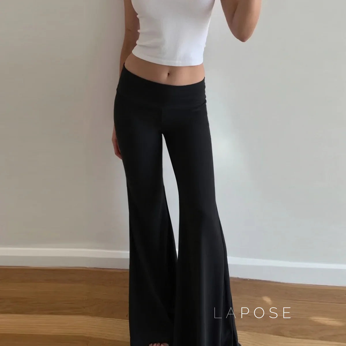 Delylah Low-Rise Wavy Flared Pants
