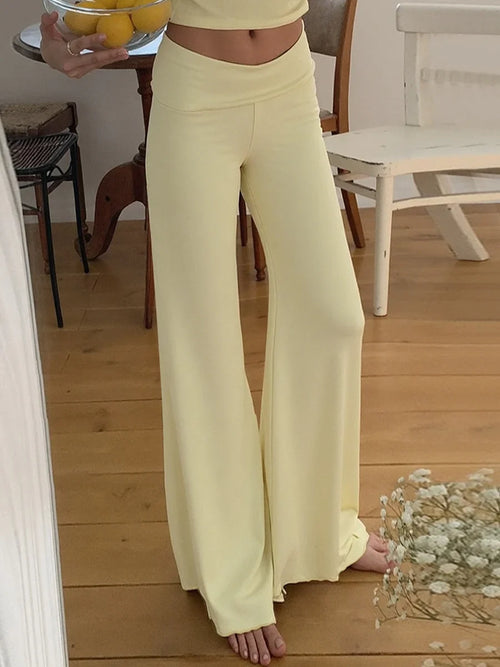 Delylah Low-Rise Wavy Flared Pants