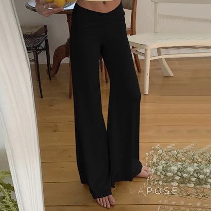 Delylah Low-Rise Wavy Flared Pants