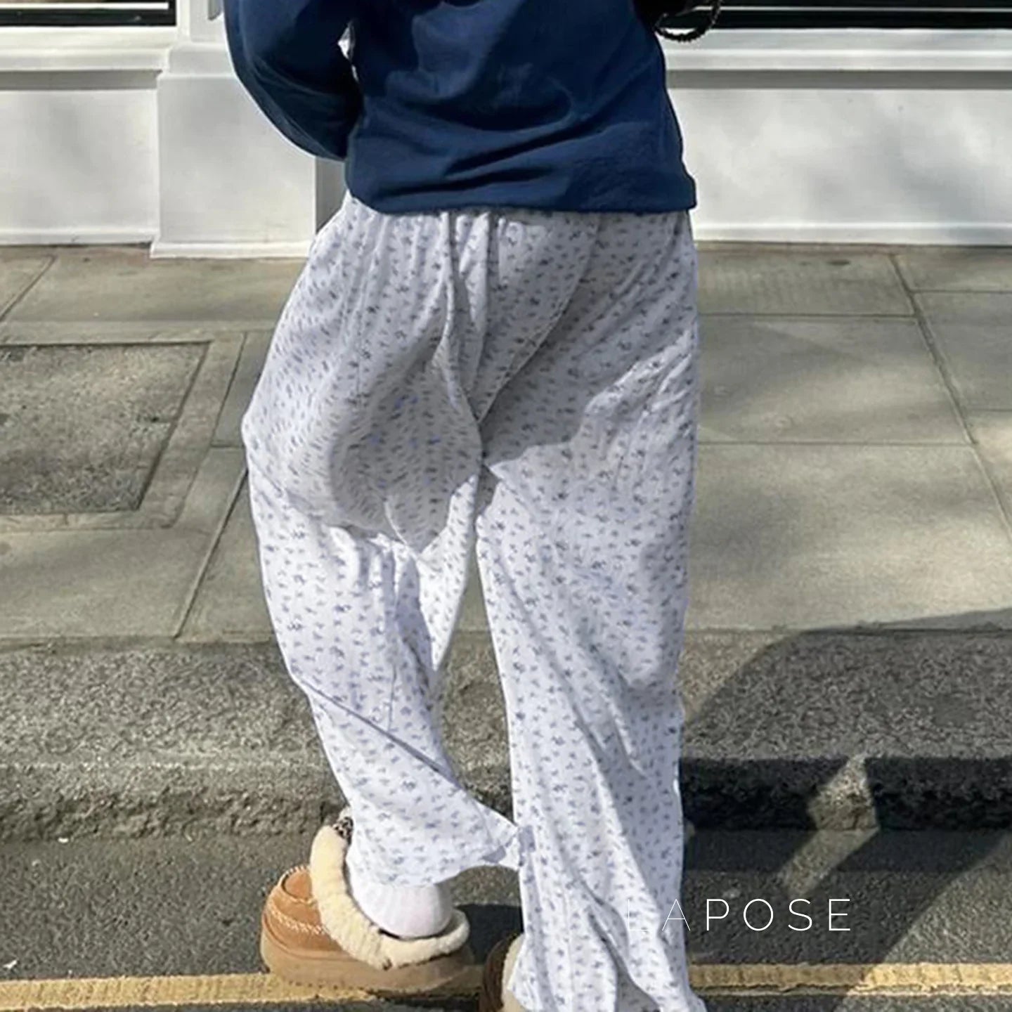 Grey Floral Drawstring Lounge Pants