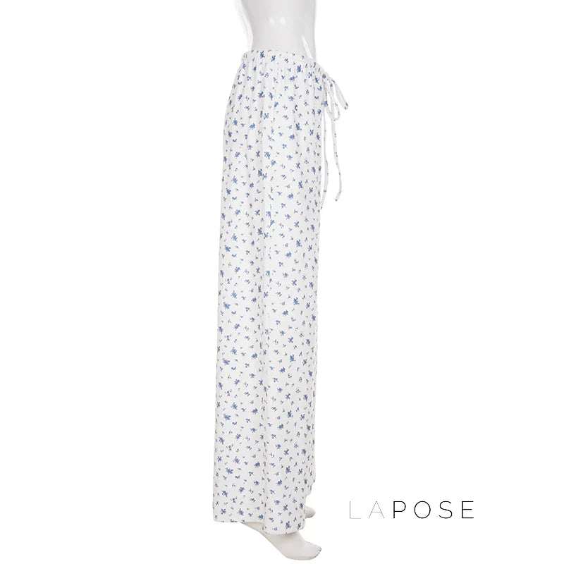 Grey Floral Drawstring Lounge Pants