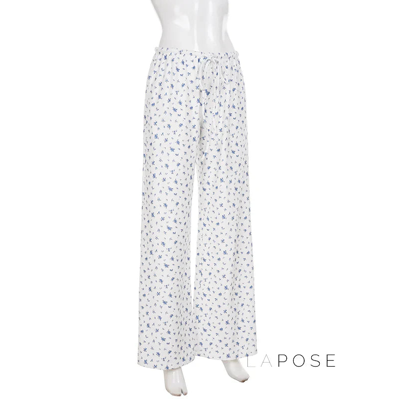 Grey Floral Drawstring Lounge Pants