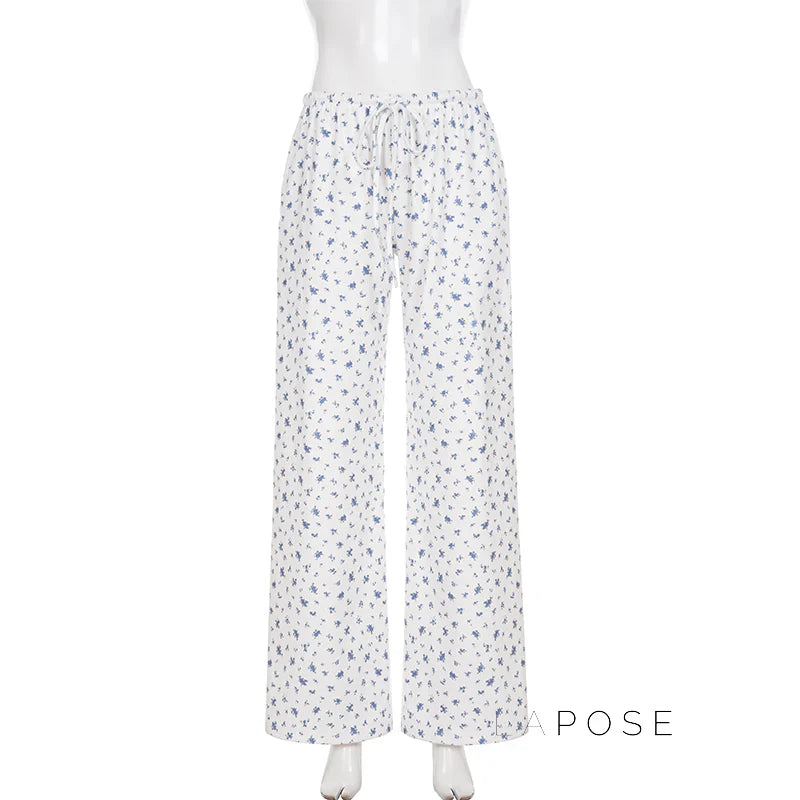 Grey Floral Drawstring Lounge Pants