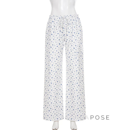 Grey Floral Drawstring Lounge Pants