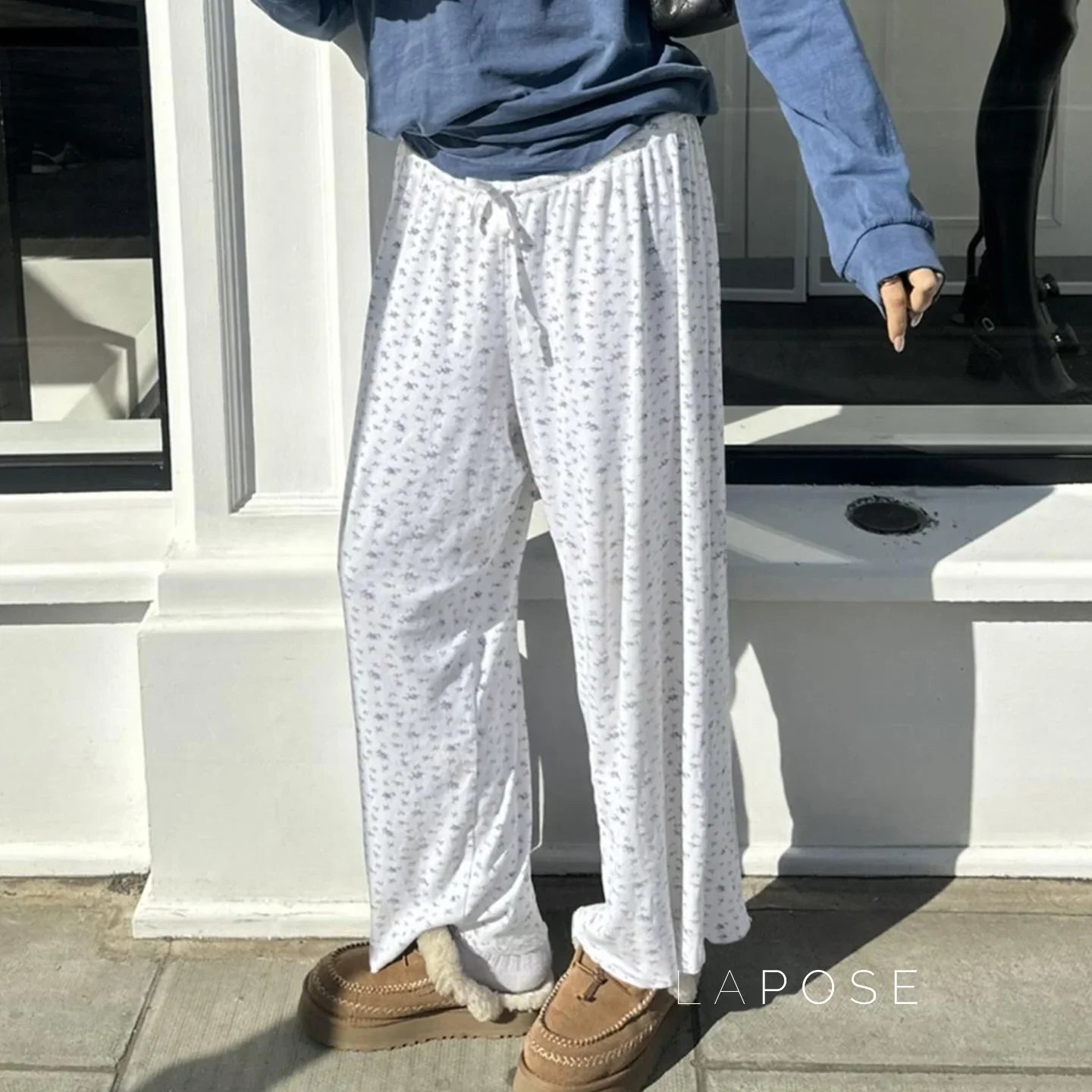 Grey Floral Drawstring Lounge Pants
