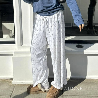 Grey Floral Drawstring Lounge Pants