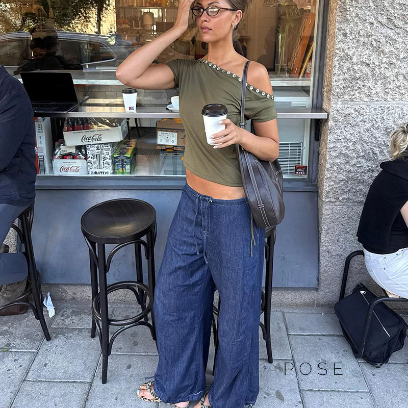 Zamara Faux Denim Wide-Leg Pants