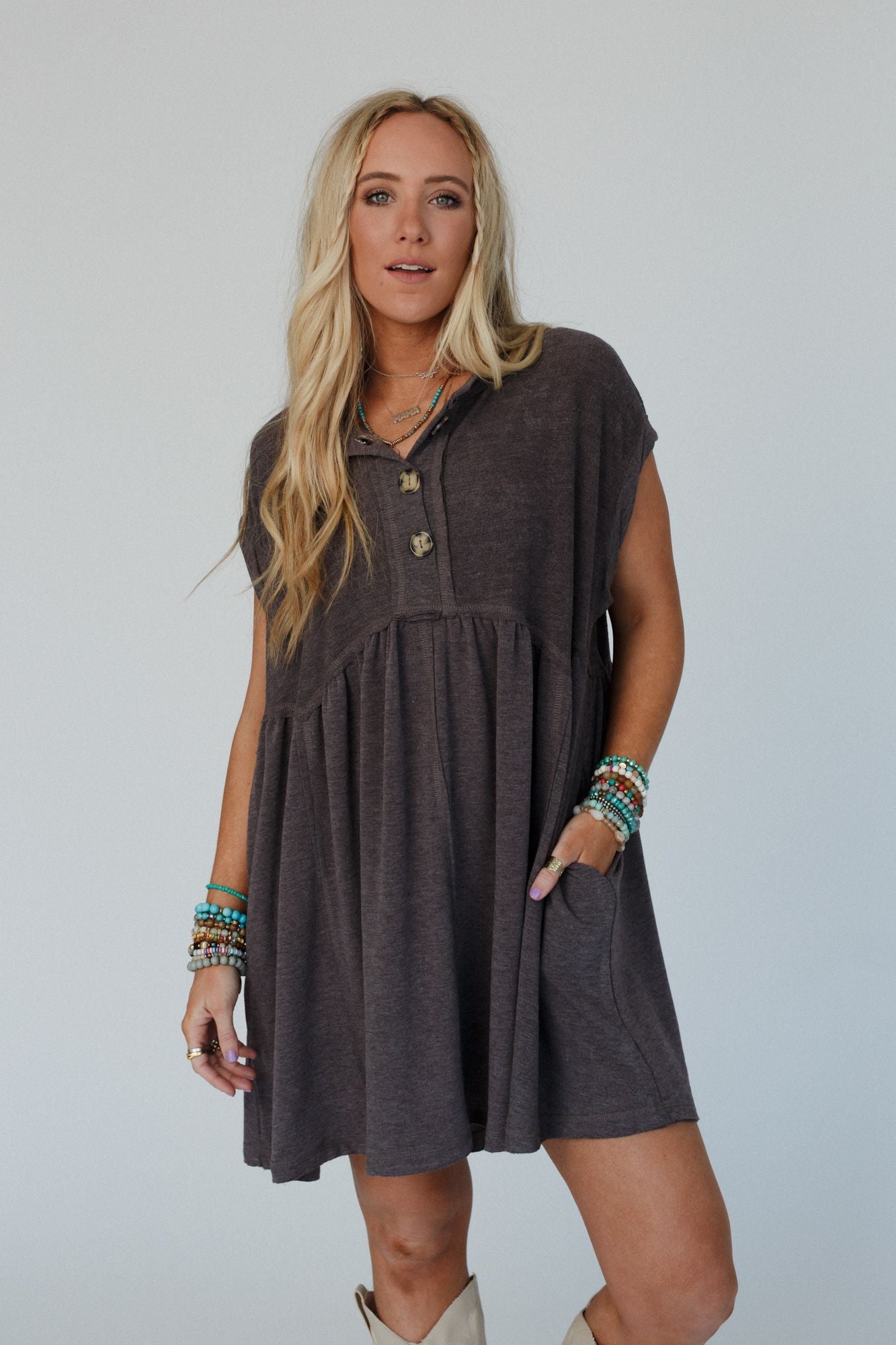 The Nest Sweet Nothings Baby Doll Dress - Charcoal - Pre Order