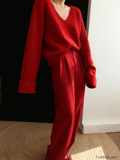 Middle Waist Graceful Pleated Tapered Pants