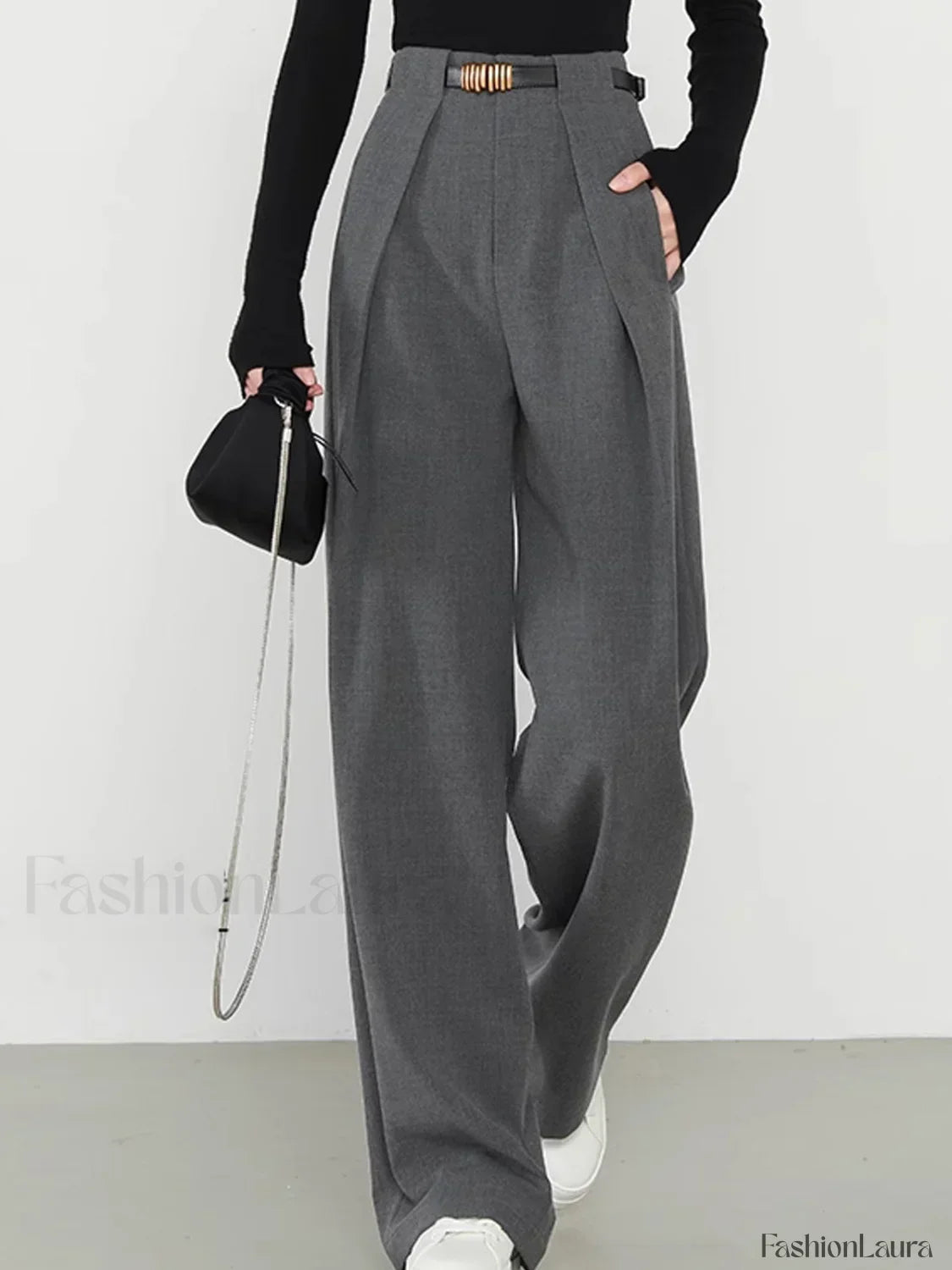 Middle Waist Solid Trendy Pocket Straight Leg Pants