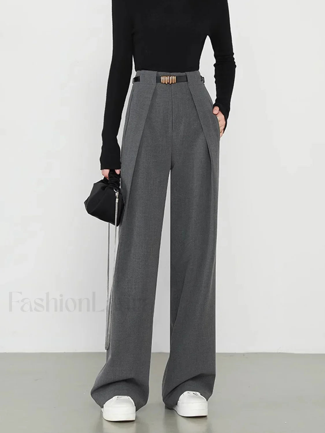 Middle Waist Solid Trendy Pocket Straight Leg Pants