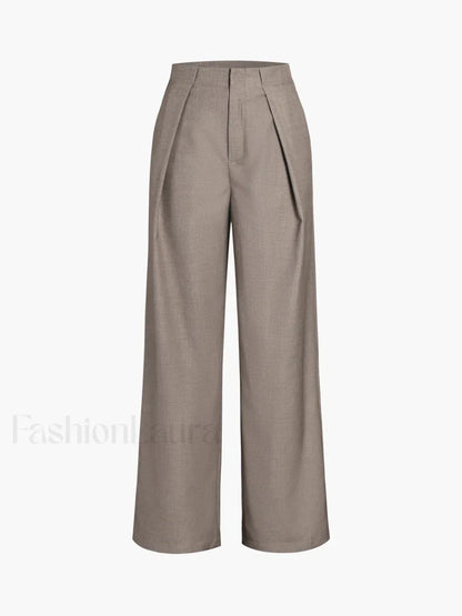 Middle Waist Solid Trendy Pocket Straight Leg Pants