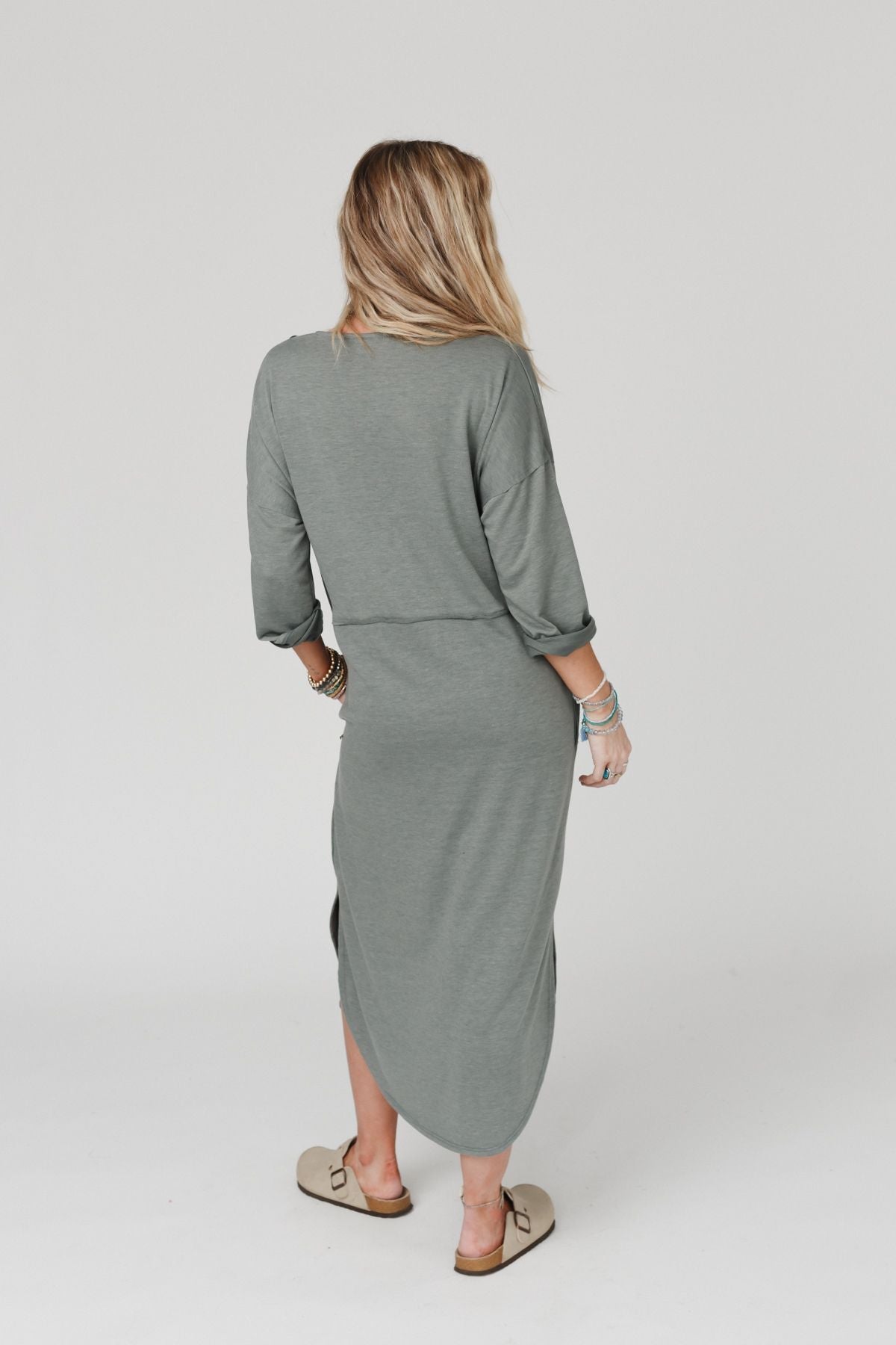 The Nest Meadow Long Sleeve Slit Maxi Dress - Light Olive