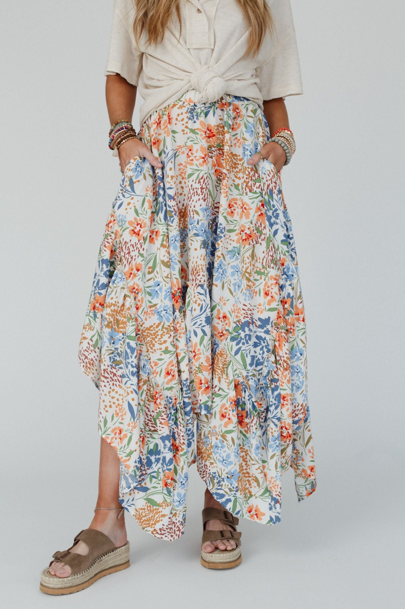 The Nest Swing Of Things Pocketed Midi Skirt - Floral - Pre Order