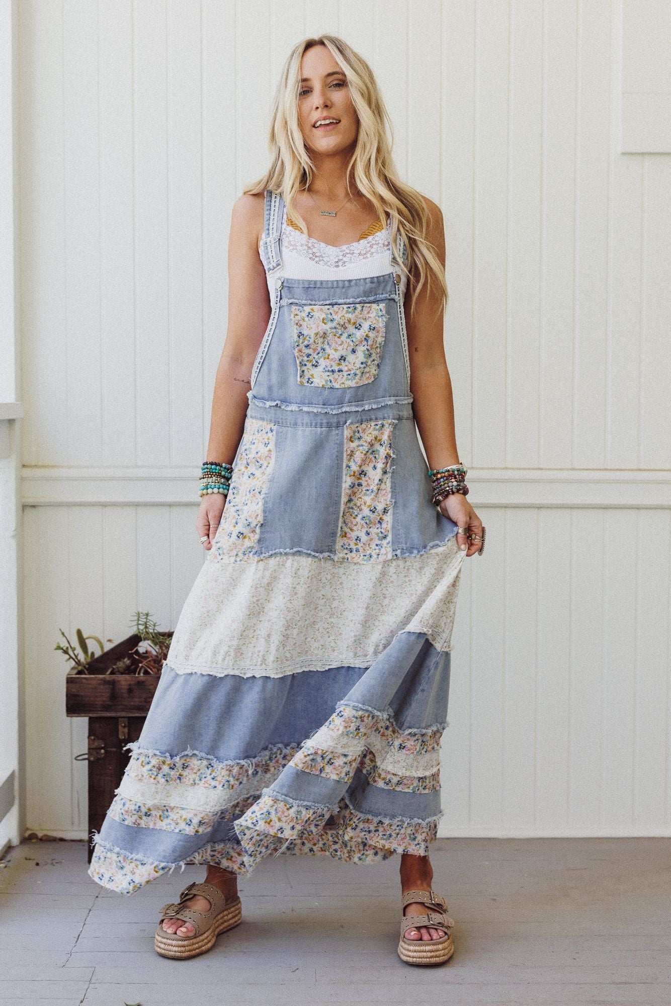 Sweetheart Charm Overalls Maxi Dress - Denim