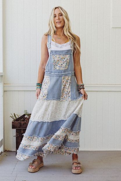 Sweetheart Charm Overalls Maxi Dress - Denim